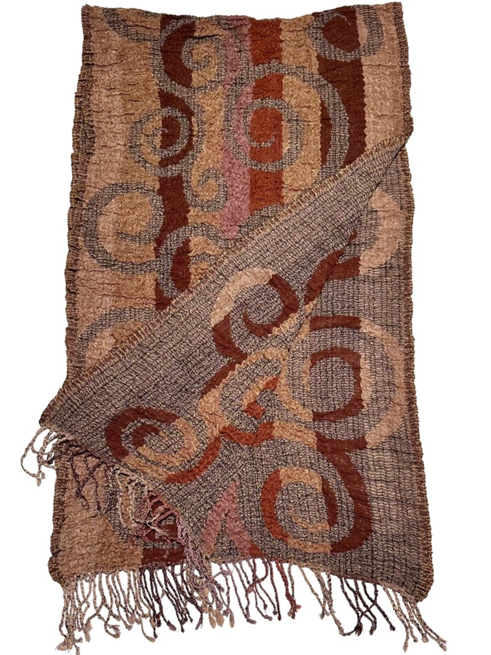 CUTE OPTIONS 100% Wool Abstract Swirl Fringe Scarf Boho Artsy Earthy